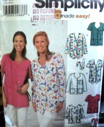 9694  simplicity 6 SS/ LS BUTTON SCRUB  LAB TOPS, STETHOSCOPE COVER  PATTERN 8-14; 16-24 CHOICE